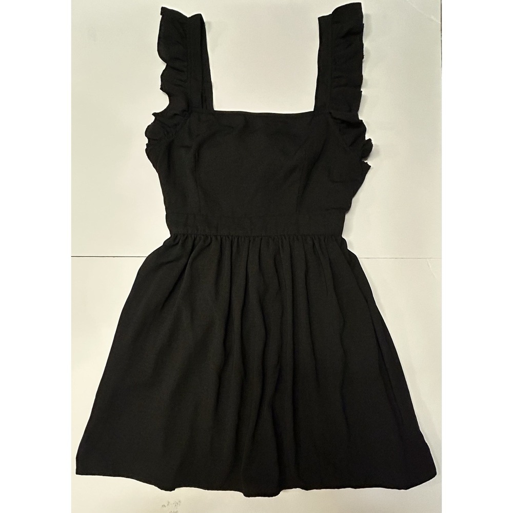 Women's Tie Back Ruffle Strap A‎ Line Fit and Flare Dress- Black Medium - Picture 13 of 14